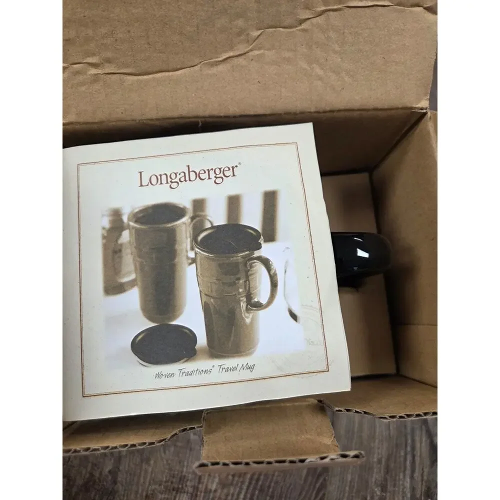 Longaberger Ebony Travel Mug Cup Black w/ Lid NEW IN BOX 31765150